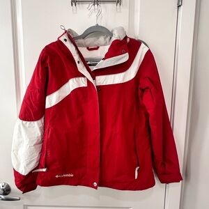 Vintage Columbia Waterproof Fleece Lined Hooded Jacket Red Womens Size M Coat